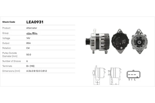 Alternatör  Chevrolet Aveo Sedan (2006->)  LUCAS ELEKTRIK LEA0931