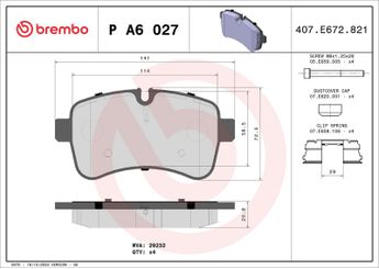 Fren Disk Balata Arka BREMBO P A6 027  42555917 500055564 504232812
