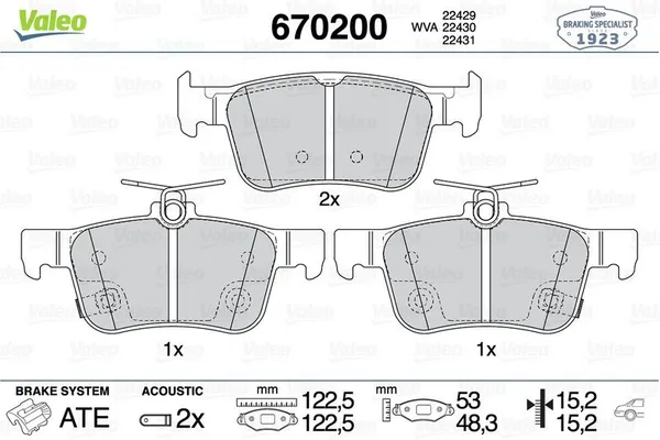 Fren Disk Balata Arka Honda Civic Sedan (FC)(10.2016->11.2021)  VALEO 670200