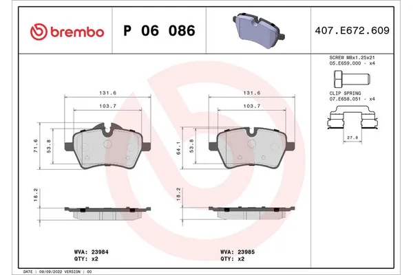 Fren Disk Balata Ön MINI Roadster (R59)(2012->)  BREMBO P 06 086