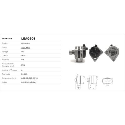 Alternatör  LUCAS ELEKTRIK LEA0801