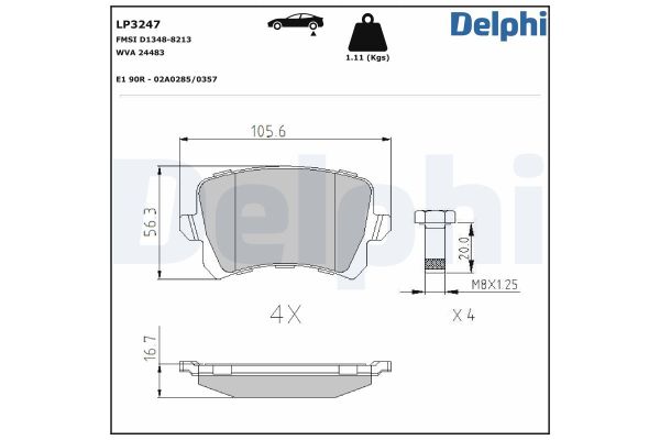 Fren Disk Balata Arka Volkswagen Sharan (7N1)(05.2010->2015)  DELPHI LP3247