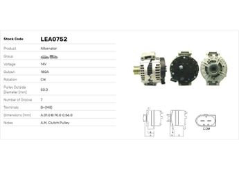 Alternatör  LUCAS ELEKTRIK LEA0752  131546402 0131546402 131547002 0131547002 A0131546402 A0131547002 A131547002