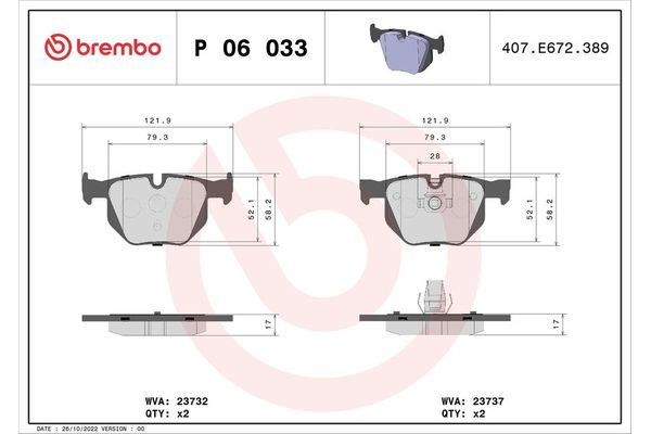Fren Disk Balata Ön BMW 5 Serisi Touring (E61)(2004->)  BREMBO P 06 033X