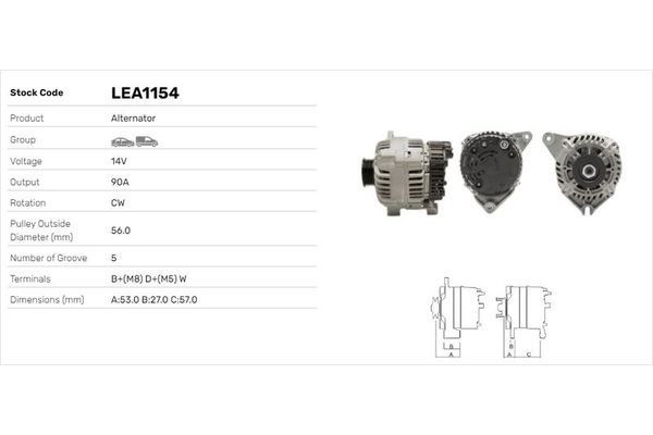 Alternatör  Citroen Saxo (03.1996->)  LUCAS ELEKTRIK LEA1154