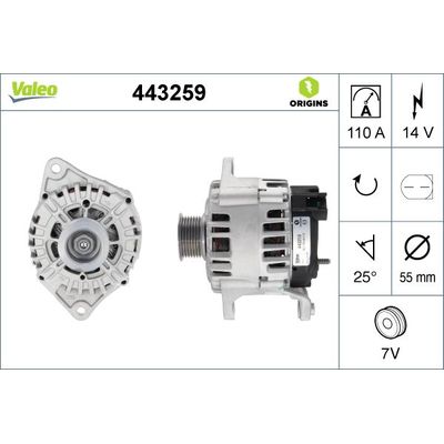 Alternatör  Fiat Ducato P.Van 30 (06.2006->)  VALEO 443259