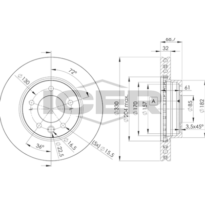 Fren Disk Ayna Ön Sol Porsche Cayenne (Typ 9PA)(08.2002->)  MAHER 03785