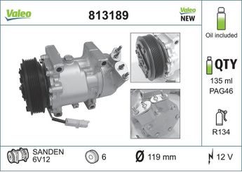 Klima Kompresörü  VALEO 813189  6453LF 6453KS 1608881380 6453JL 6453-JL 6453JP 6453-JP 6453-KS 6453-LF 6453LH 6453-LH 6453LN 6453-LN 6453QF 6453-QF 9800822280