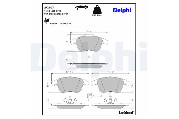 Fren Disk Balata Ön Audi A5 Sportback (8T)(05.2009->)  DELPHI LP2107
