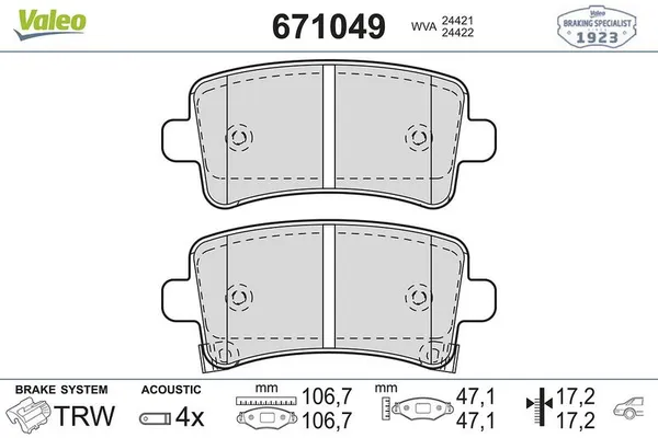 Fren Disk Balata Arka Opel Insignia A (2008->)  VALEO 671049