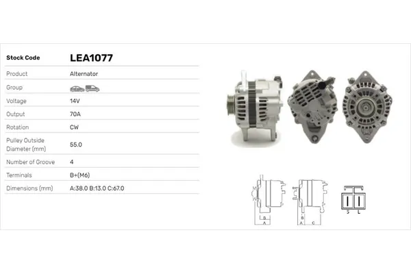 Alternatör  Mazda 323 C/F/S Sedan (BA)(04.1994->)  LUCAS ELEKTRIK LEA1077