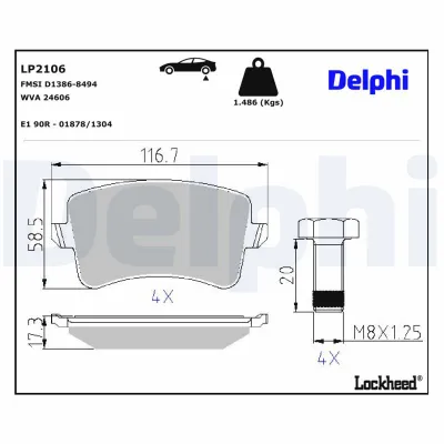 Fren Disk Balata Arka Audi A4 Allroad Quattro (8KH)(04.2009->)  DELPHI LP2106
