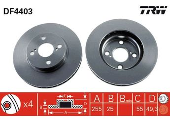 Fren Disk Ayna Ön Sağ ve Sol TRW DF4403  4351202060 43512-02060 4351202070 43512-02070 4351202071 43512-02071 4351202090 43512-02090 4351212620 43512-12620 4351212621 43512-12621 43512YZZAF 43512-YZZAF