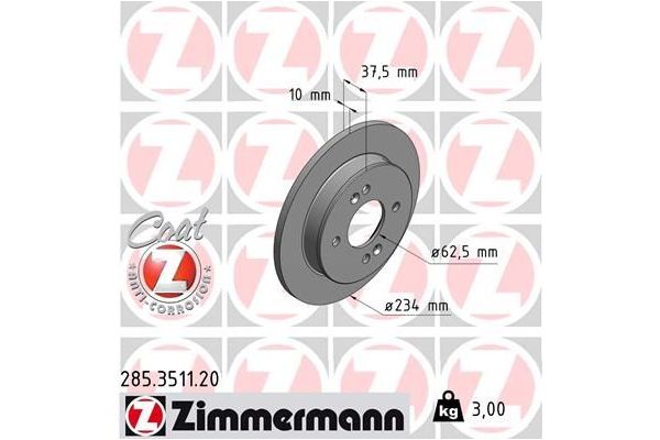 Fren Disk Ayna Arka Sağ ve Sol Hyundai i10 (PA)(09.2007->)  ZIMMERMANN 285.3511.20