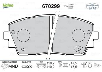 Fren Disk Balata Ön VALEO 670299  581011YA30 58101-1YA30 581011YA35 58101-1YA35 581011YA45 58101-1YA45 581011YA00 581011YA31 S581011YA30 S581011YA35 S581011YA45
