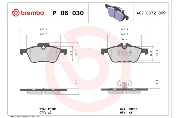 Fren Disk Balata Ön MINI Mini (R50,R53)(2001->)  BREMBO P 06 030