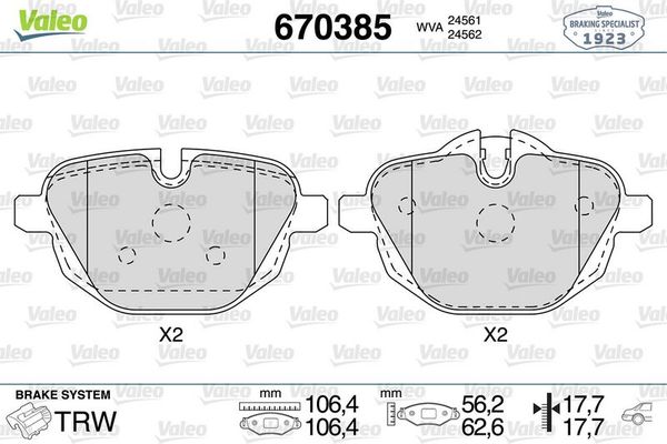 Fren Disk Balata Arka BMW X4 Serisi (F26)(07.2014->)  VALEO 670385