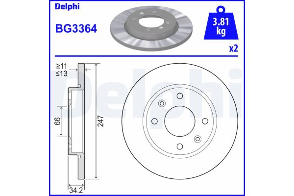 Fren Disk Ayna Ön Sağ ve Sol Peugeot 206 Sedan (09.2006->)  DELPHI BG3364