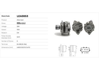 Alternatör  LUCAS ELEKTRIK LEA0853  5001866377 5010480765 A4TR5091 A004TR5091 A004TR5091ZT A4TR5091ZT A4TR5991