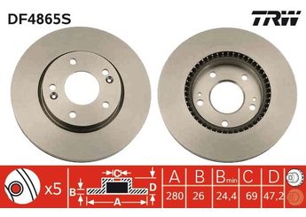 Fren Disk Ayna Ön Sağ ve Sol TRW DF4865S  517121H000 51712-1H000 517121H100 51712-1H100 517122K100 51712-2K100 517122L000 51712-2L000 517121F300 3503011U1510