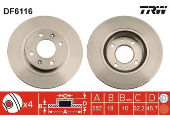 Fren Disk Ayna Ön Sağ ve Sol TRW DF6116  517120X700 51712-0X700 51712B9000 51712-B9000 5171207700 51712-07700
