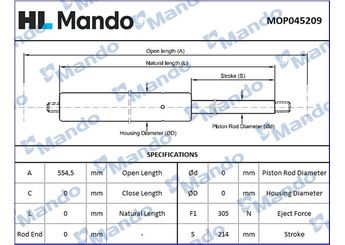 Bagaj Amortisörü Sağ veya Sol MANDO MOP045209  MOP045209 689500H020 8731L0