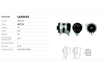Alternatör  LUCAS ELEKTRIK LEA0423  C000900010020 5010555 703F10346AA 71BB10300AA D2000E10346A C37221 3637261R91 7212451 23802R 6005007750 6005700083 7700010614 7700017032 7701028801 ADU1991 ADU5440 ADU5444 PRC2667 PRC4285