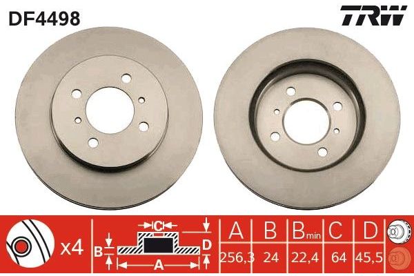 Fren Disk Ayna Ön Sağ ve Sol Mitsubishi Colt (CA0A)(1992->)  TRW DF4498