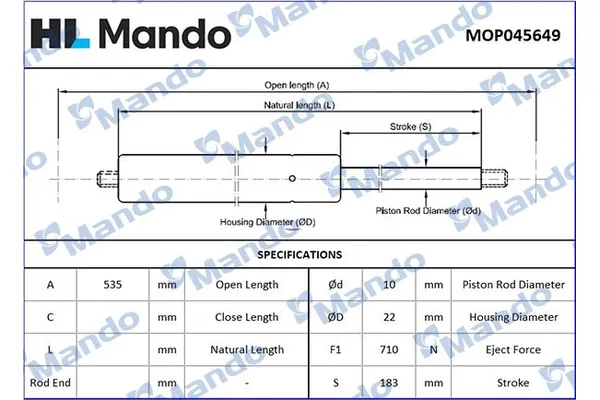 Bagaj Amortisörü Sağ veya Sol Nissan Pathfinder (R50)(07.1997->)  MANDO MOP045649