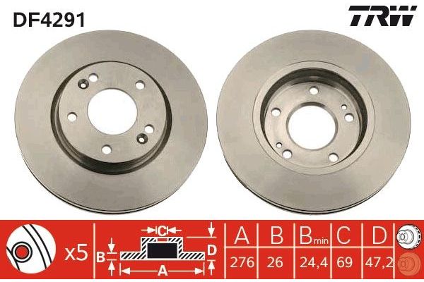 Fren Disk Ayna Ön Sağ ve Sol Hyundai Santa Fe (SM)(2001->)  TRW DF4291