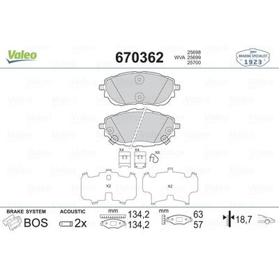 Fren Disk Balata Ön Toyota Corolla (E18)(06.2013->)  VALEO 670362