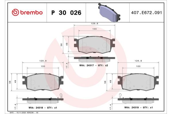Fren Disk Balata Ön Hyundai Accent Era (MC)(2006->)  BREMBO P 30 026