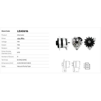 Alternatör  LUCAS ELEKTRIK LEA0616
