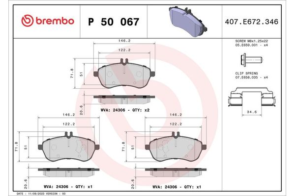 Fren Disk Balata Ön Mercedes C -Serisi Sedan (BM 204)(01.2007->)  BREMBO P 50 067