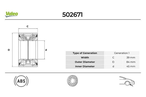 Teker Rulmanı Ön Sağ veya Sol VALEO 502671