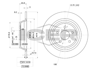 Fren Disk Ayna Arka Sağ ve Sol OTOZONE BD3052  DG9C2A315CD 2008440 5202205 2007750 2019282 DG9C2A315CF GV612A315AA GV612A315BA BRRF120 BRRF314 DG9Z2C026B DG9Z2C026D