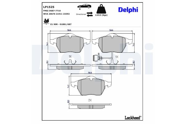 Fren Disk Balata Ön Audi A3 (8L)(09.1996->)  DELPHI LP1525