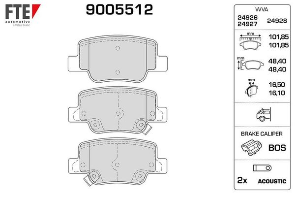 Fren Disk Balata Arka Toyota Verso (AUR2/ZGR2)(2009->)  FTE 9005512