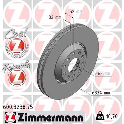 Fren Disk Ayna Ön Sağ ve Sol Volkswagen Passat W8 Sedan/Variant (3B3/3B6)(07.2001->2005)  ZIMMERMANN 600.3238.75