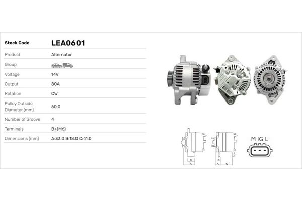 Alternatör  Toyota Yaris Verso (NCP2/NLP2)(1999->)  LUCAS ELEKTRIK LEA0601