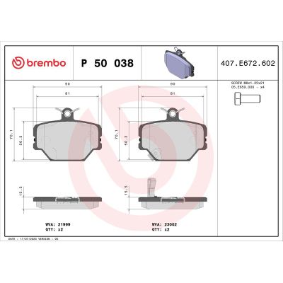 Fren Disk Balata Ön Smart Cabrio (01.2000->)  BREMBO P 50 038