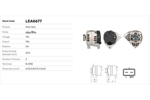 Alternatör  Renault Kangoo (F/KC0)(03.2003->)  LUCAS ELEKTRIK LEA0677