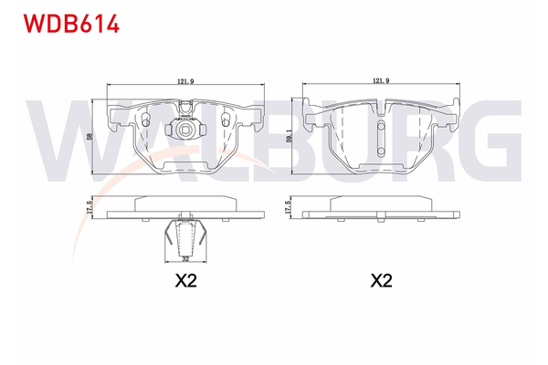 Fren Disk Balata Arka BMW X5 Serisi (F15)(02.2014->)  WALBURG WDB614