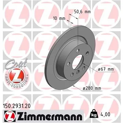 Fren Disk Ayna Arka Sağ ve Sol BMW X1 Serisi (U11)(2022->)  ZIMMERMANN 150.2931.20