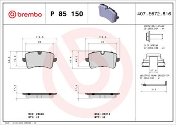 Fren Disk Balata Arka BREMBO P 85 150  P85150 P 85 150 4G0698451A 4G0698451J 4GD698451A 9A769845100 PAB698451