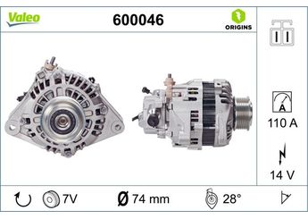 Alternatör  VALEO 600046  HYU600046ALT 373004A001 37300-4A001 373004A002 37300-4A002 373004A003 37300-4A003 373004A110 37300-4A110 373004A111 37300-4A111