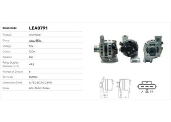 Alternatör  LUCAS ELEKTRIK LEA0791  1256552 1530299 1748625 1406100 3M5T10300VB 3M5T-10300-VB 3M5T10300VC 3M5T-10300-VC 3M5T10300VD 3M5T-10300-VD 3M5T10300VA 3M5TVC RE3M5T10300VD 30667071 30755494 30795494 36002574 8251655 8603271 8688170