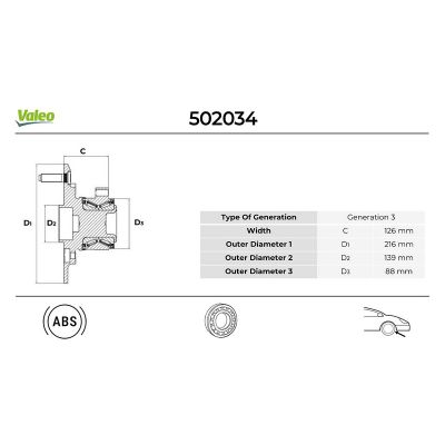 Teker Rulmanı Ön Sağ veya Sol Ford Transit Otobüs (TTG)(2013->2019)  VALEO 502034