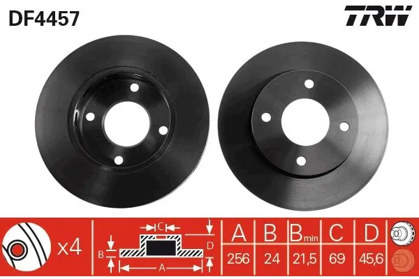 Fren Disk Ayna Ön Sağ ve Sol Mitsubishi Colt CZ3 Lim. 5-trg. (Z30A)(04.2004->)  TRW DF4457