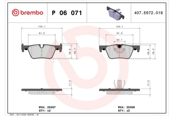 Fren Disk Balata Arka BMW M4 Serisi Coupe (F82)(2014->)  BREMBO P 06 071X